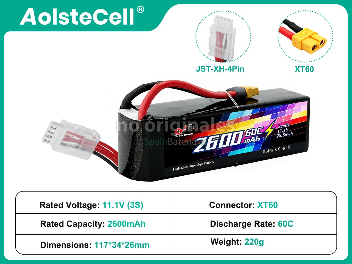 Batería para Vuelo inteligente AolsteCell 11.1V 2600MAH 60C XT60