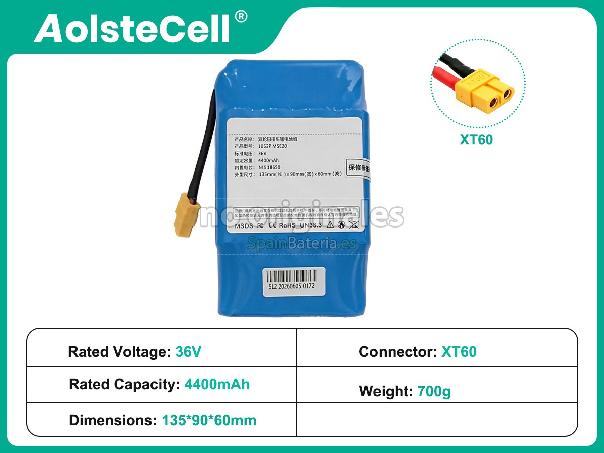 Batería para Accesorios AolsteCell 10S2P MSE20 36V 4400MAH XT60