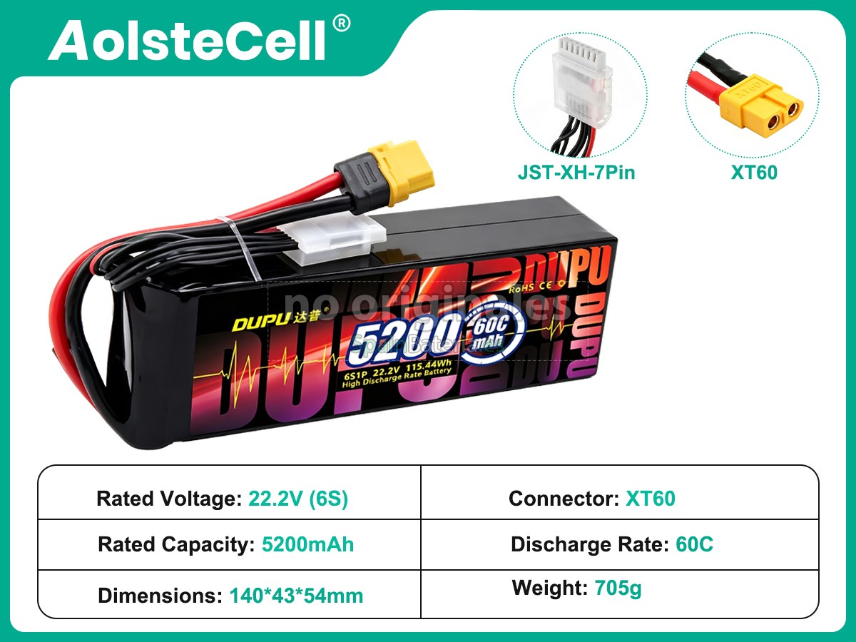 Batería para Vuelo inteligente AolsteCell 22.2V 5200MAH 60C XT60 JST-XH 7P