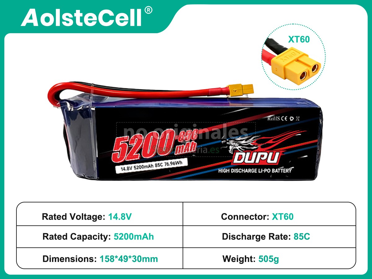 Batería para Vuelo inteligente AolsteCell 14.8V 5200MAH 85C XT60